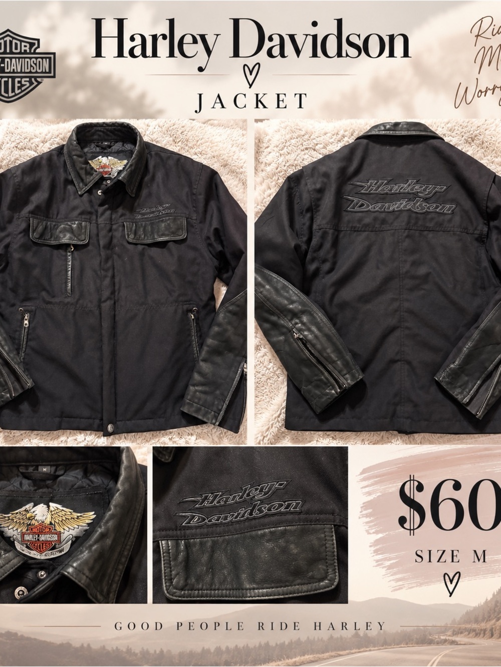 Harley-Davidson Black & Leather-Trim Motorcycle Jacket